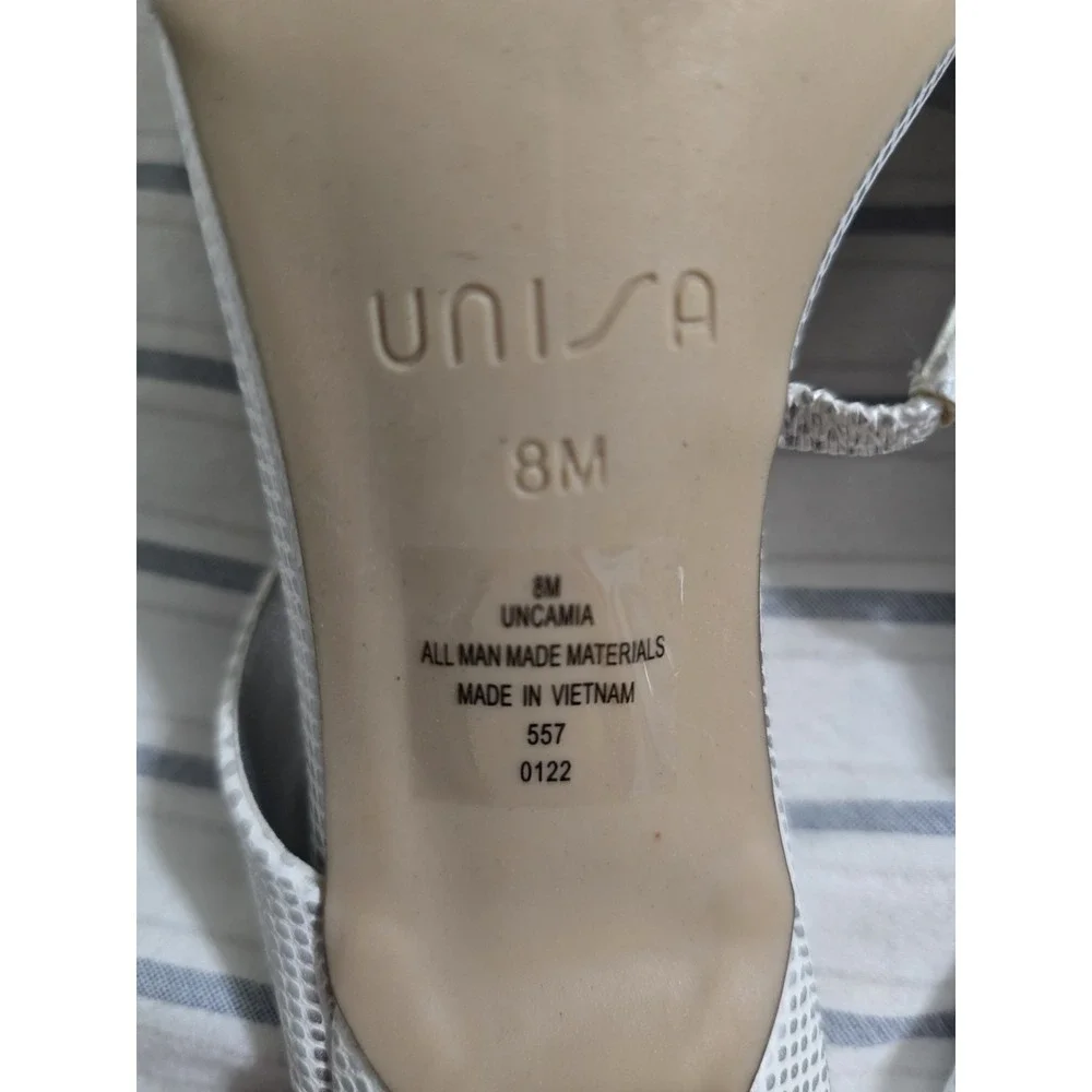 Unisa Women's White Silver Uncamia Kitten Heel Pump Stiletto Sandals - 8M